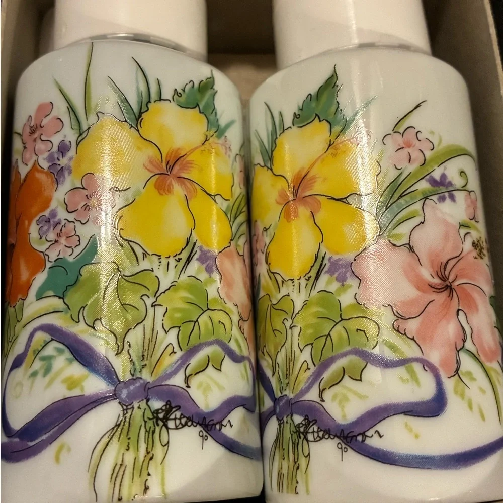 German Porcelain Signed Lindner Handarbeit Salt & Pepper Shaker
